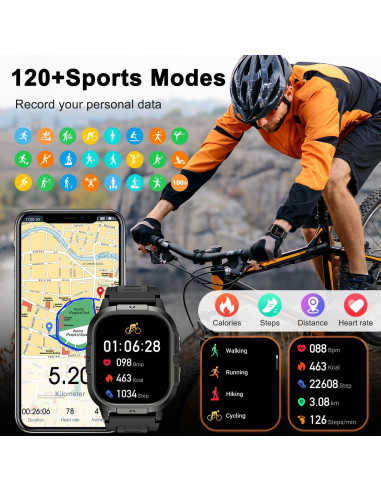 Reloj Inteligente Militar P110 Negro con Monitor de Salud