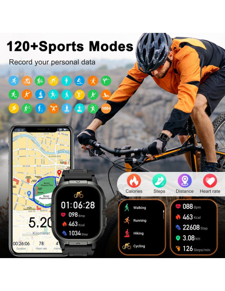 Reloj Inteligente Militar P110 Negro con Monitor de Salud