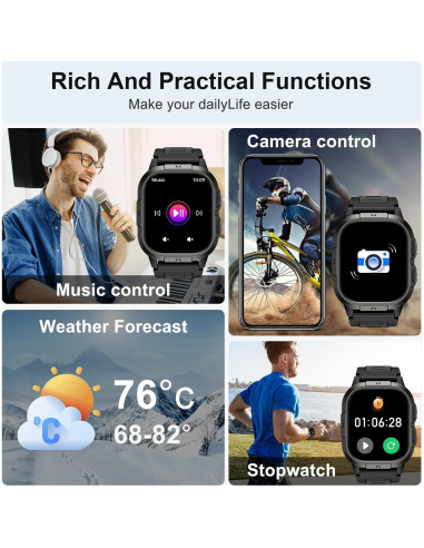 Reloj Inteligente Militar P110 Negro con Monitor de Salud