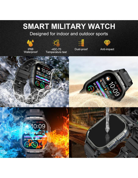 Reloj Inteligente Militar P110 Negro con Monitor de Salud