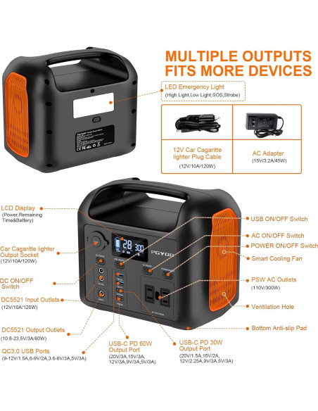 Estación de Energía PGYOB R300 300W Batería Portátil