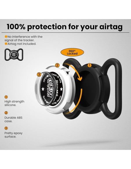 Soporte para Collar de Perro ILFINDYOU AirTag Negro QR Soporte para Collar de Perro ILFINDYOU AirTag Negro QR
