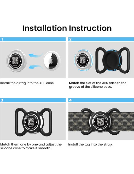 Soporte para Collar de Perro ILFINDYOU AirTag Negro QR Soporte para Collar de Perro ILFINDYOU AirTag Negro QR