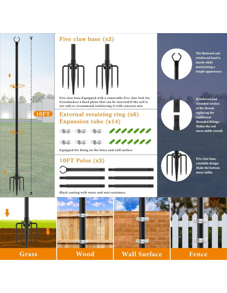 Paquete de 2 postes Mutovlin para luces de cuerda 3,05 m