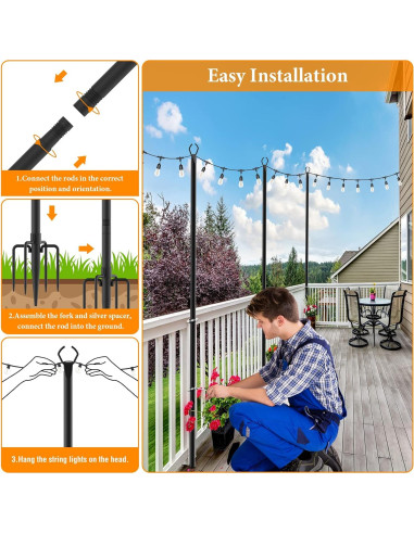 Paquete de 2 postes Mutovlin para luces de cuerda 3,05 m