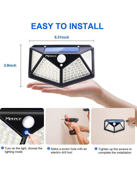 Luces Solares de Seguridad 6 Pzs 100 LED IP65 Sensor Movimiento Luces Solares de Seguridad 6 Pzs 100 LED IP65 Sensor Movimiento