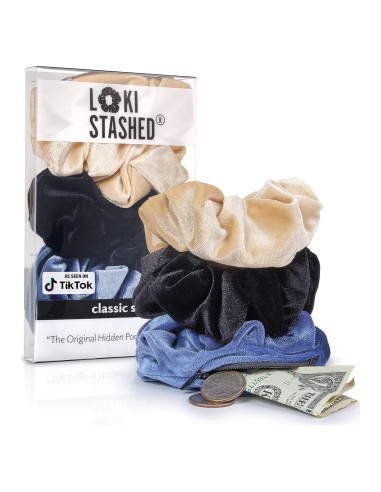 Paquete de 3 Scrunchies Terciopelo LokiStashed - Marino, Beige, Negro
