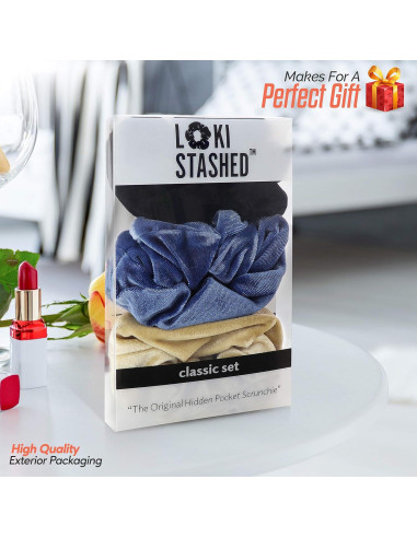 Paquete de 3 Scrunchies Terciopelo LokiStashed - Marino, Beige, Negro