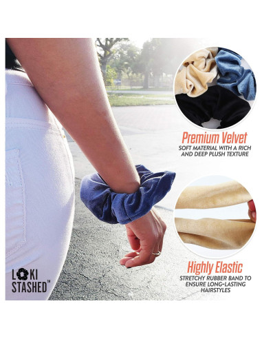 Paquete de 3 Scrunchies Terciopelo LokiStashed - Marino, Beige, Negro