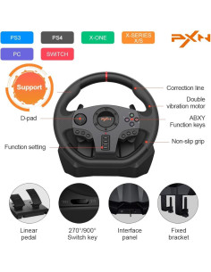Volante de Juego PXN V900 270/900 con Pedales y Vibración 2