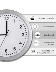Reloj de Pared Bayehngs con Caja Fuerte Oculta 25,4 cm Plata 2