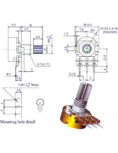 Juego de 2 Potenciómetros Rotativos 1K Ohm ProTechTrader