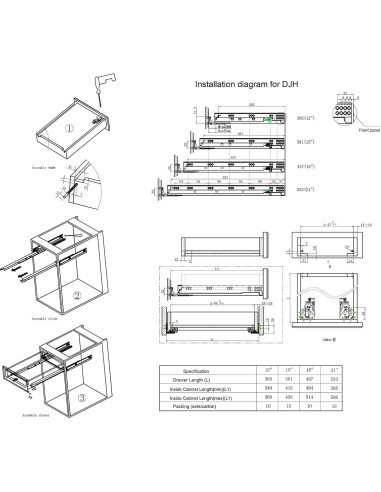 6 Pares de Deslizadores de Cajón 15" Betesy Cierre Suave