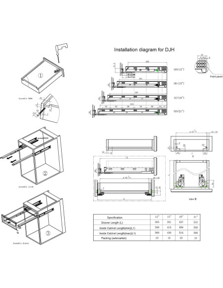 6 Pares de Deslizadores de Cajón 15" Betesy Cierre Suave