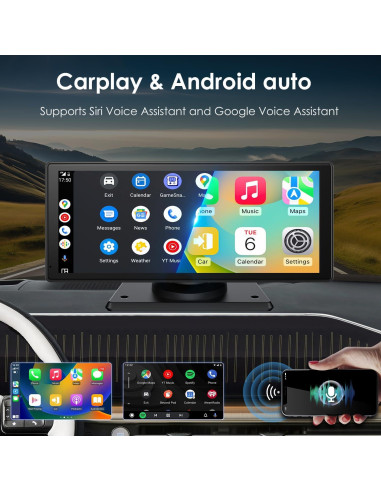 Estéreo portátil KooDux 22.5 cm con Carplay y cámara