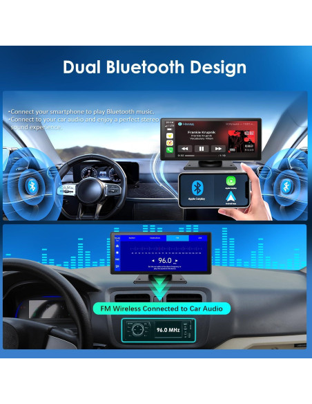 Estéreo portátil KooDux 22.5 cm con Carplay y cámara