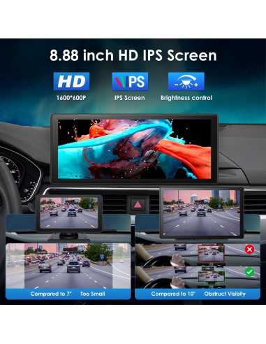 Estéreo portátil KooDux 22.5 cm con Carplay y cámara