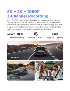 Cámara Dash VIOFO A229 Pro 3CH 4K Triple Automóvil 2
