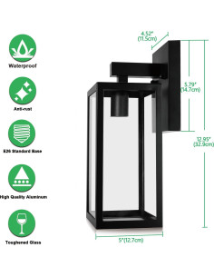 Lámpara de Pared Exterior MAXvolador 32.8cm Negra E26 2