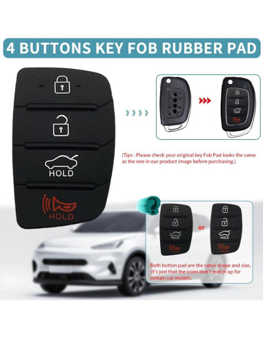 Almohadilla de goma para llavero Hyundai 4 botones - 2 paquetes