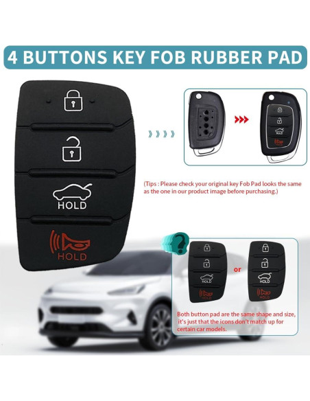 Almohadilla de goma para llavero Hyundai 4 botones - 2 paquetes