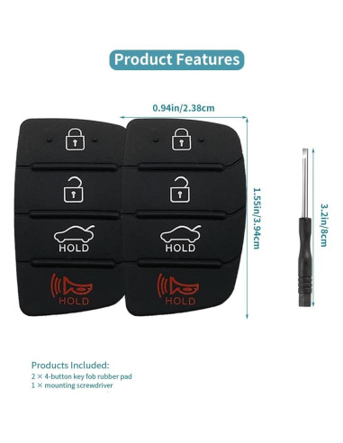 Almohadilla de goma para llavero Hyundai 4 botones - 2 paquetes