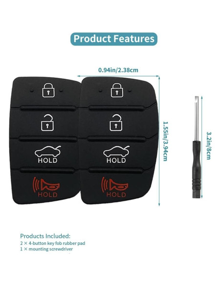 Almohadilla de goma para llavero Hyundai 4 botones - 2 paquetes