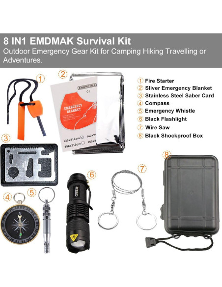Kit de Supervivencia EMDMAK 6 en 1 para Camping y Emergencias