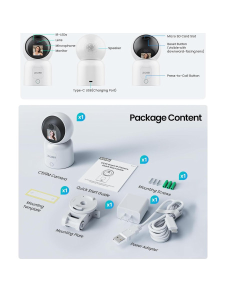 Cámara de Seguridad ZOSI 4K C519M8 Interior WiFi 8MP