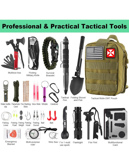 Kit de Supervivencia 256 en 1 Angieast con Primeros Auxilios