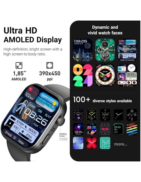 Reloj Inteligente TOZO S6 AMOLED 1.85" Bluetooth IP68 Negro