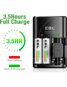 Baterías recargables EBL AA 4x2800mAh + Cargador compacto 2