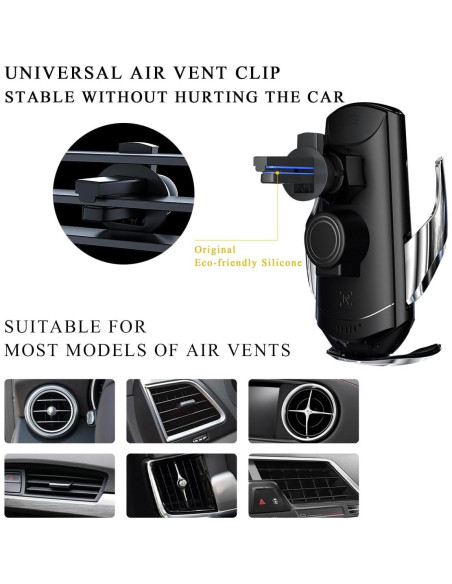 Soporte Cargador Inalámbrico Ohleats 15W para Coche Plata