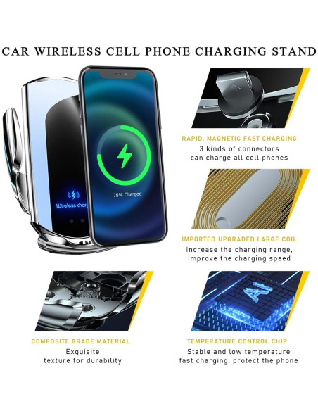 Soporte Cargador Inalámbrico Ohleats 15W para Coche Plata