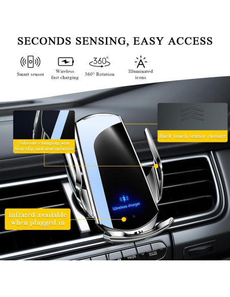 Soporte Cargador Inalámbrico Ohleats 15W para Coche Plata