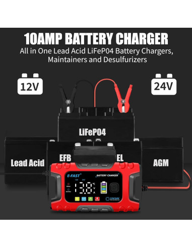 Cargador E-FAST TK600 10A 12V/24V Inteligente Portátil