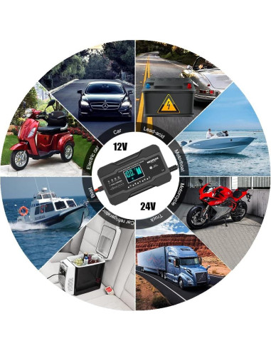 Cargador de Batería NEXPEAK 10 Amperios 12V 24V Inteligente