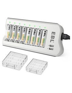 Cargador Inteligente EBL + 4 Baterías AA 2800mAh + 4 AAA