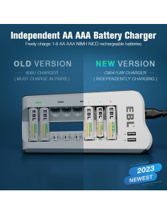 Cargador Inteligente EBL + 4 Baterías AA 2800mAh + 4 AAA 2