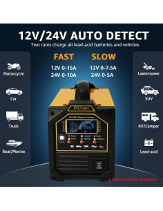 Cargador de Batería PCHH BC-107 12V 24V Automático 15A 2