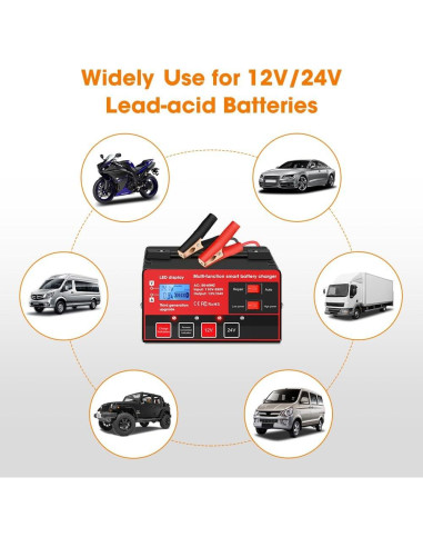 Cargador de Batería Outerman 12V 24V con Pantalla LCD
