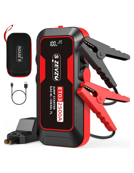 Arrancador de Coche S ZEVZO ET03 2500A 12V con Luz LED