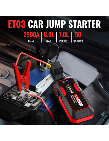 Arrancador de Coche S ZEVZO ET03 2500A 12V con Luz LED