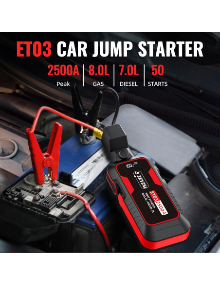 Arrancador de Coche S ZEVZO ET03 2500A 12V con Luz LED