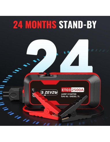 Arrancador de Coche S ZEVZO ET03 2500A 12V con Luz LED