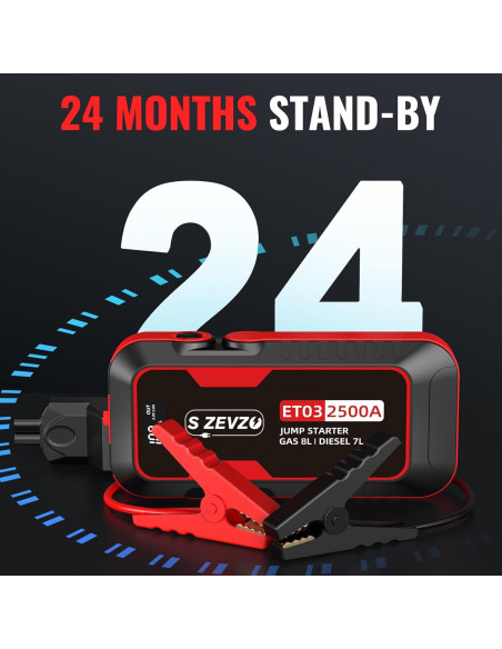 Arrancador de Coche S ZEVZO ET03 2500A 12V con Luz LED