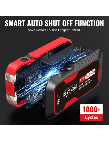 Arrancador de Coche S ZEVZO ET03 2500A 12V con Luz LED