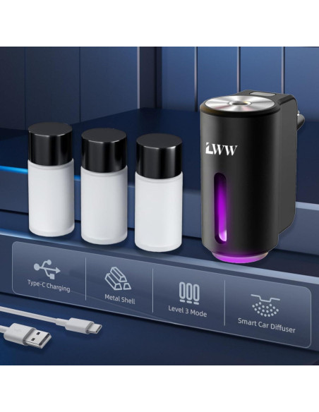 Ambientador de Coche LWW, Difusor Recargable 3 Aromas