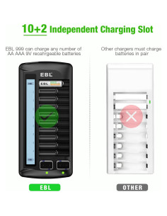 Cargador de Baterías EBL 12 Bay LCD AA AAA 9V Recargables 2
