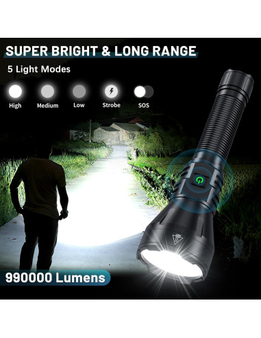 Linterna Recargable Driverwish 990000 Lúmenes LED Impermeable